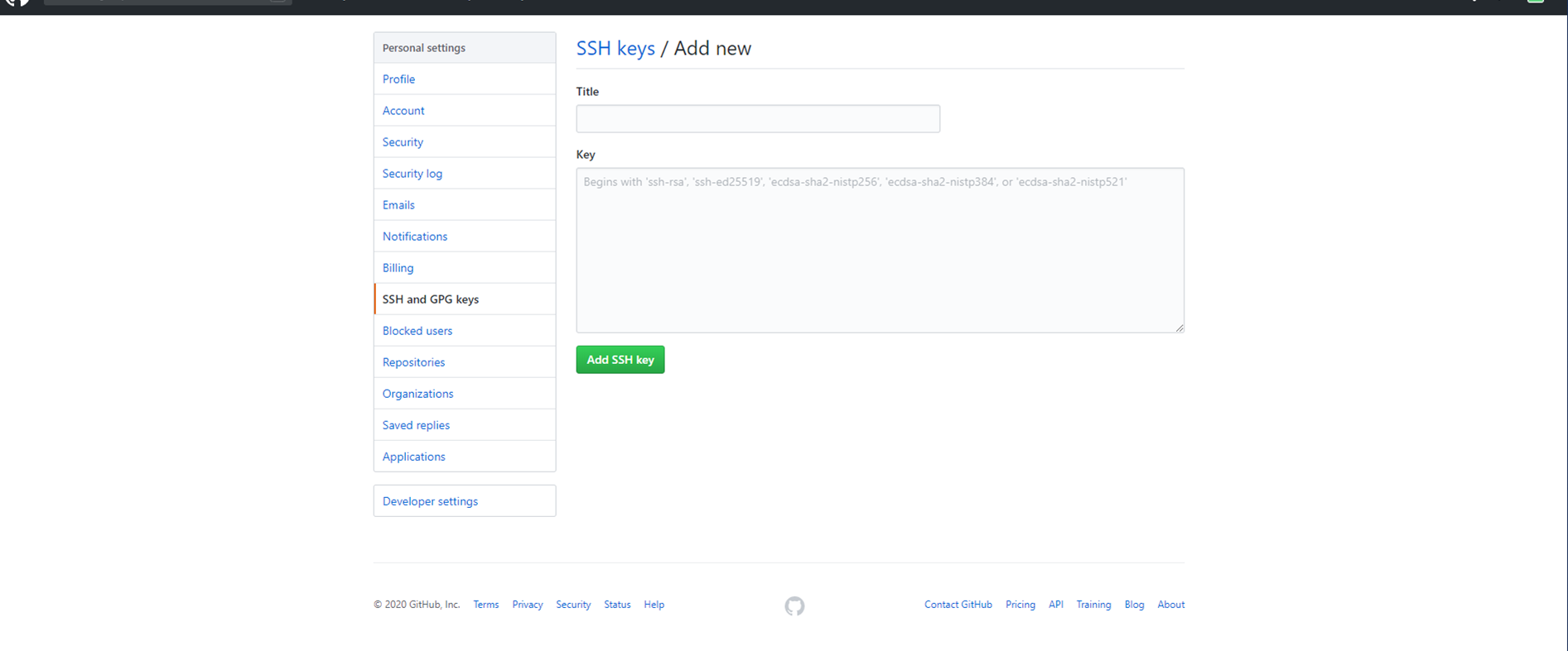 Adding an SSH key on GitHub