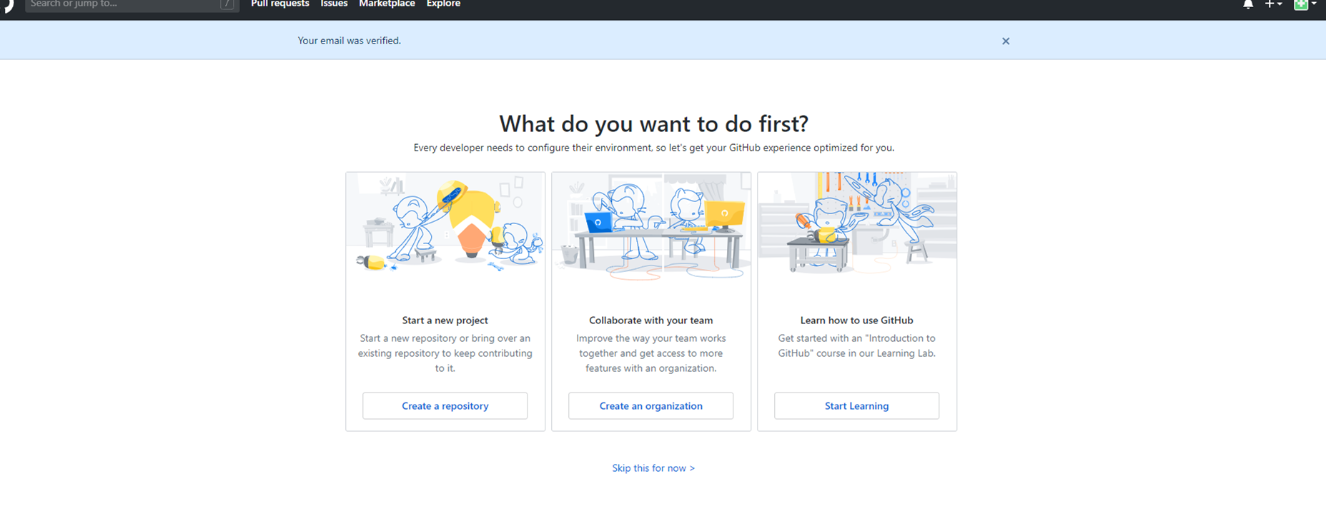 Create repository button on GitHub