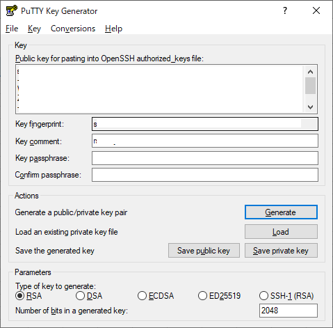 Saving public and private keys in PuTTYgen