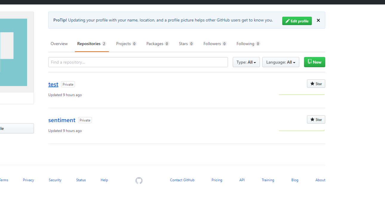Repository list on GitHub profile