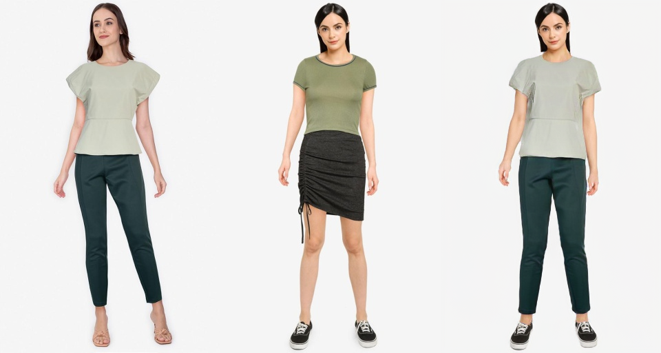 Successful try-on results: tops adapted to different body contours while preserving garment textures