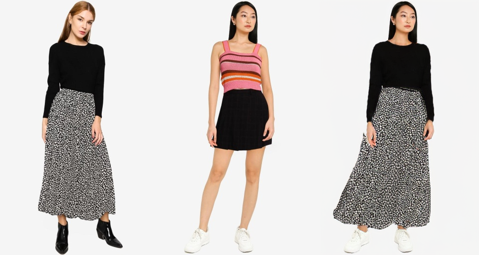 Pattern preservation: various skirt styles maintain their visual identity after virtual try-on
