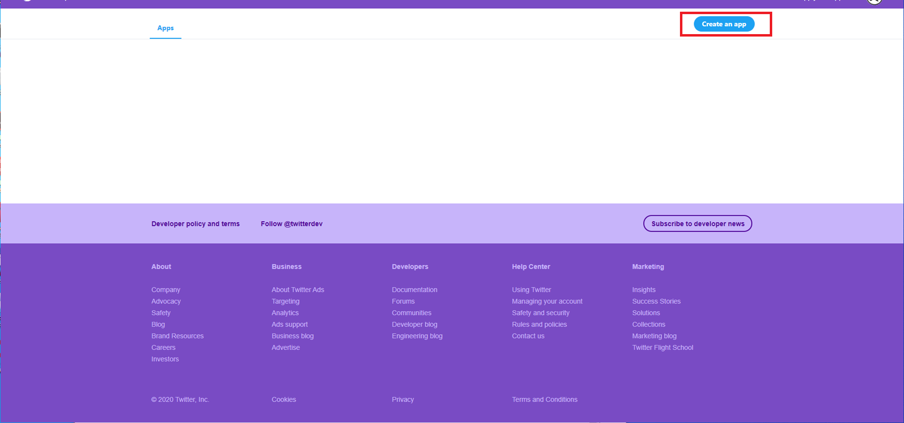 Twitter Developer Portalでのアプリ作成画面
