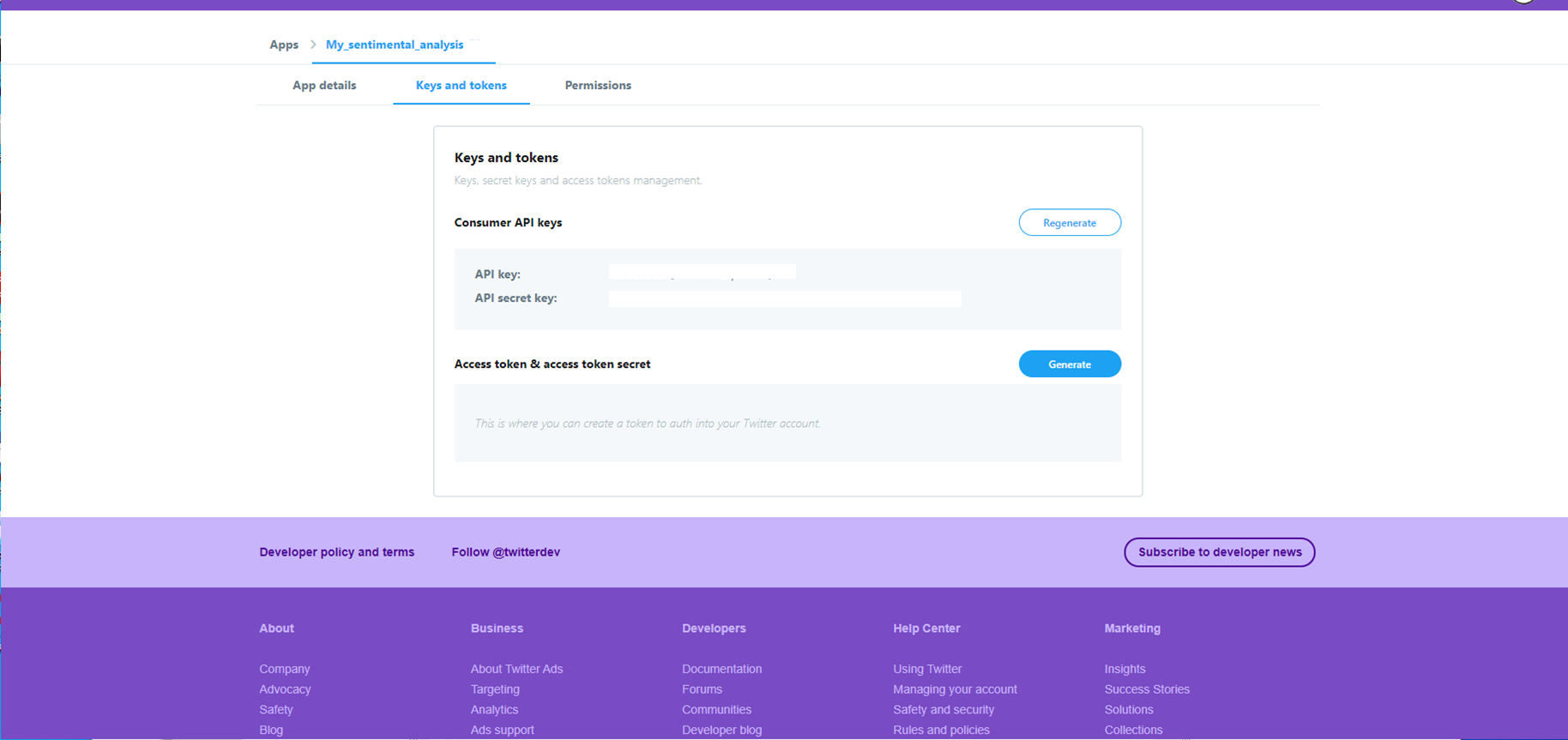 Twitter API keys and tokens